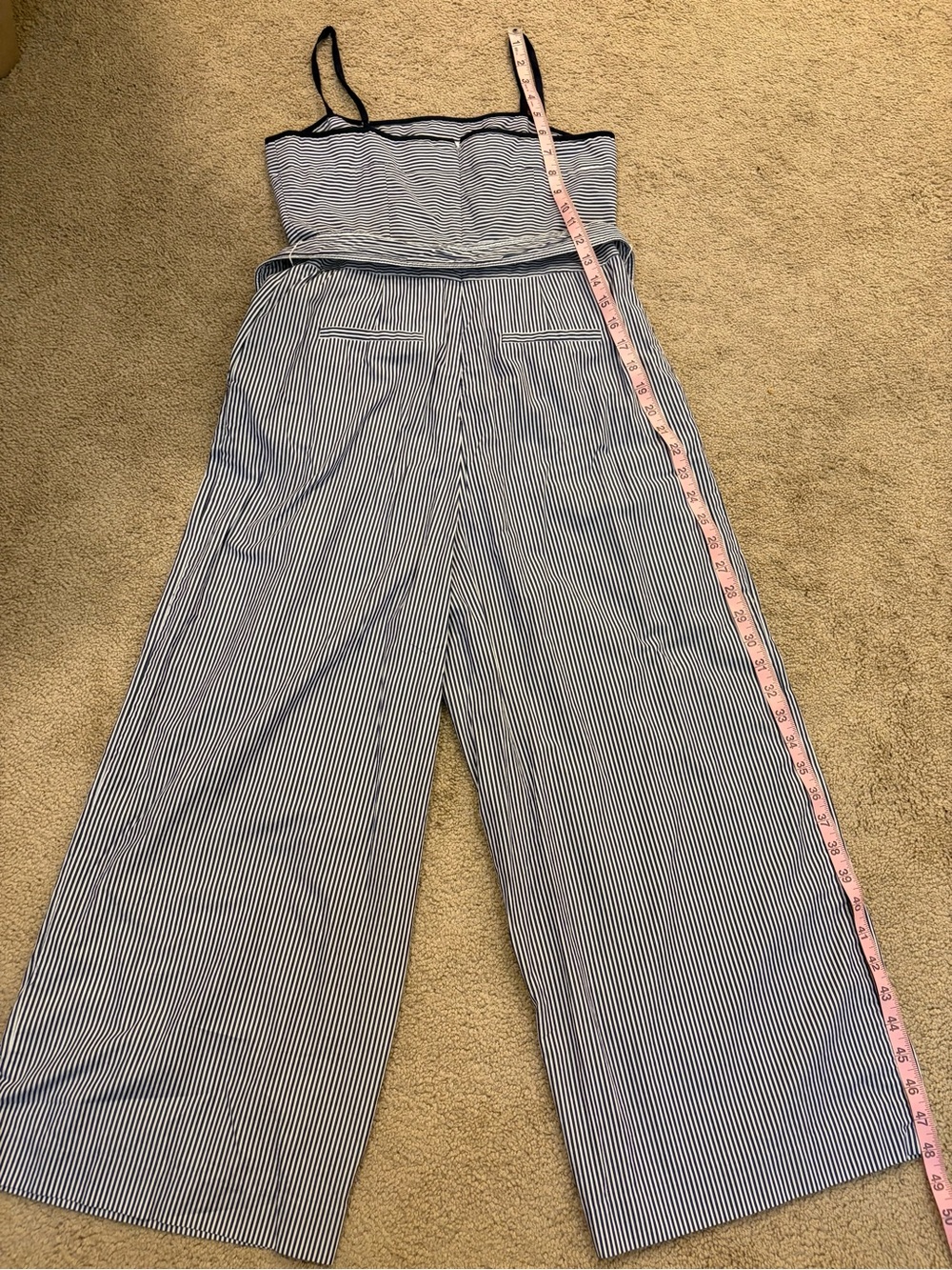 ⁠J.Crew Marseille Blue White Pinstripe Wide Leg Crop Jumpsuit Size 2 - Picture 11 of 11